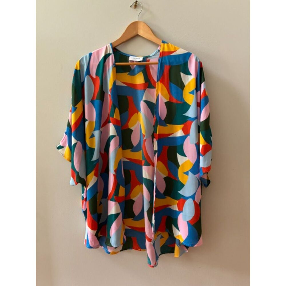 Adrienne Colorful Abstract Kimono Blouse | Size Medium | Flowy Layered Top